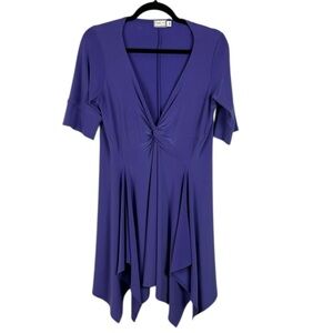 Sympli Classic Silky Knit Asymmetrical Knotted Front Tunic Top Size 10 Purple